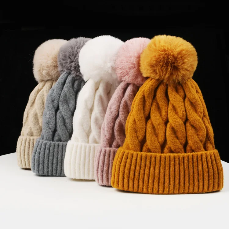 

Thicken Winter Cap Season Coarse Yarn Big Stretch Youth Hat Girl Fleece Lined Padded Warm Keeping Knitted Hat Winter Hat Women