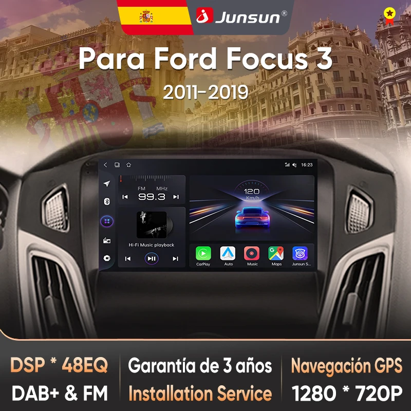 Junsun Radio mit KI-Sprachsteuerung für Ford Focus 3 mk3 2011-2019, kabelloses CarPlay, Android Auto, 2DIN-Autoradio mit Bluetooth, DAB+, GPS, RDS