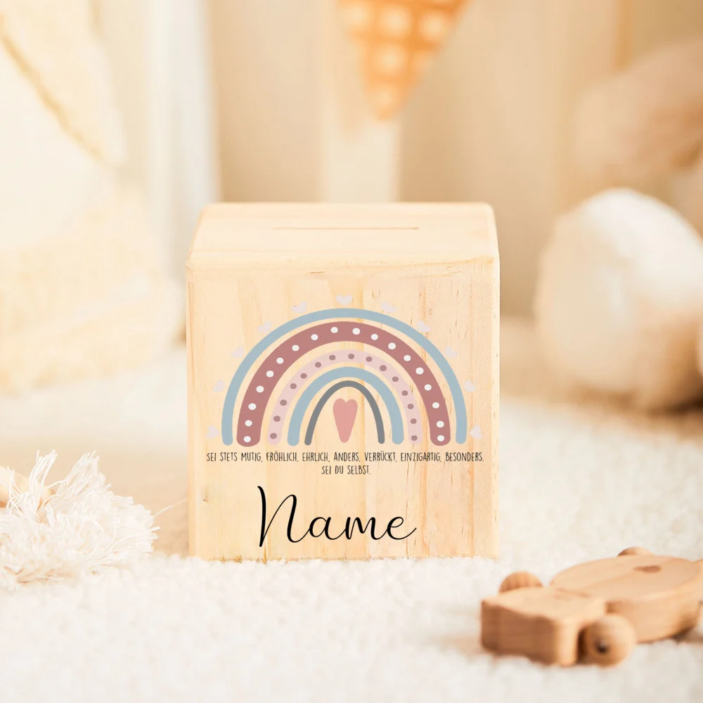 Personalized Baby Money Box Kids Rainbow Money Box with Name Baby Gift for Birth Customized Piggy Bank Baptism Gifts