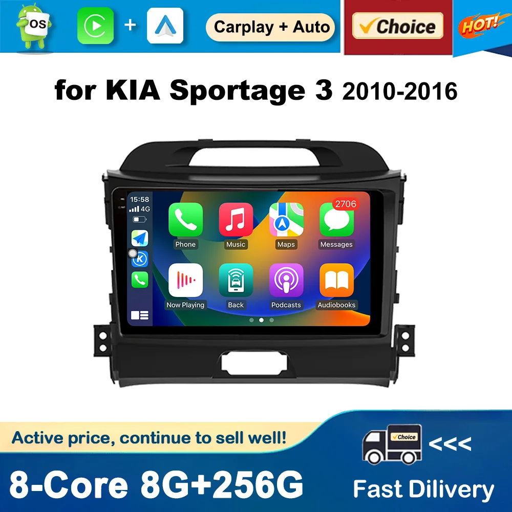 

9 inch Car Multimedia Radio Player for KIA Sportage 3 2010 - 2016 Android OS GPS Navigation Auto Tools WiFi DSP 2 Din NO 2din