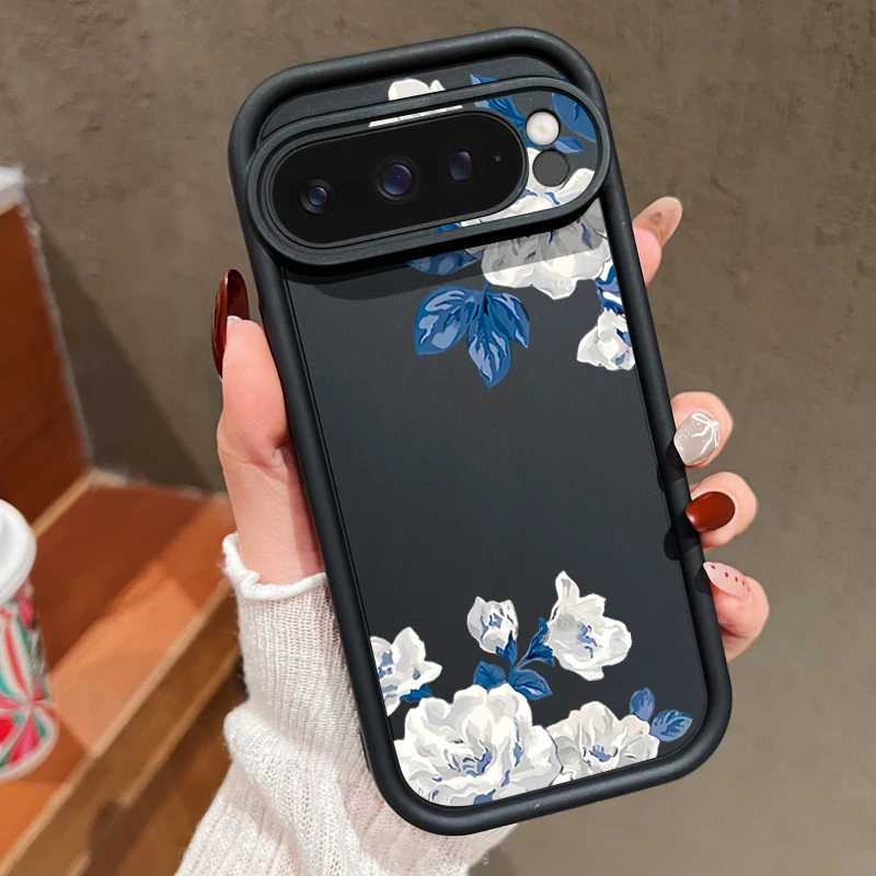 Weiße Blumenmuster-Handyhülle für Google Pixel 10 9 7 8 Pro 9A 8A 7A Pixel 9 10 Pro XL, stoßfeste, einfarbige, weiche TPU-Abdeckung