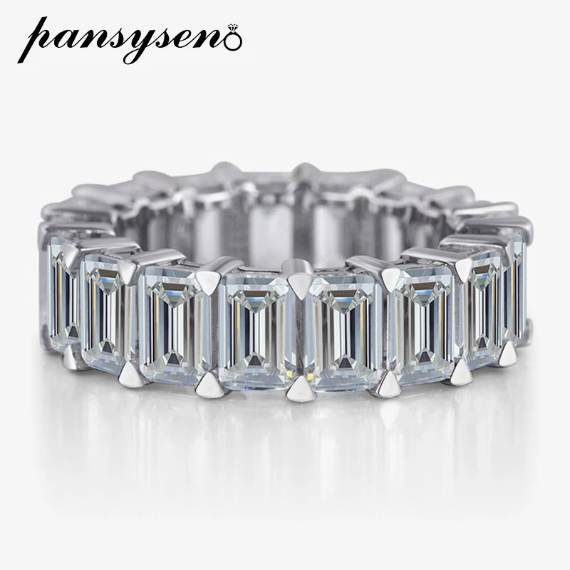 

PANSYSEN Sparkling 925 Sterling Silver 3*5mm Emerald Cut High Carbon Diamond Engagement Ring Wedding Bands for Women Jewelry