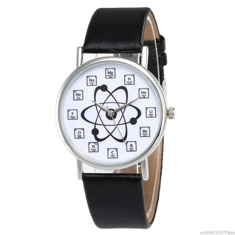 Ladies Watches Creative Design Chemical Element Markers Molecule Pattern Watches Leather Band Quartz Wristwatch Watch Women