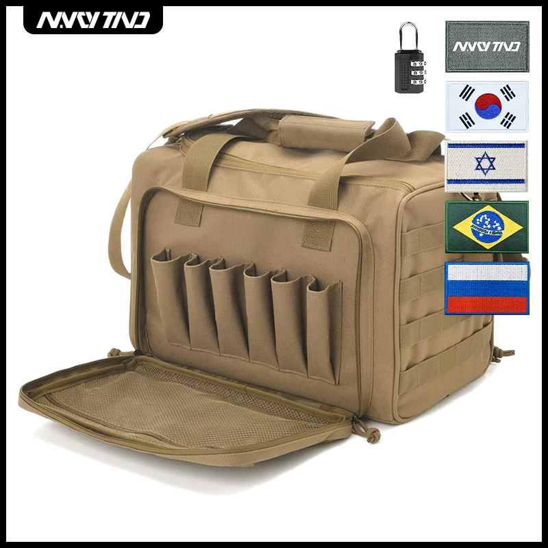 Tactical Gun Range Bag Military Army Accessories Storage Anti Slip Feet Magazine Slots Extra Pockets for Shooting Hunting Khaki