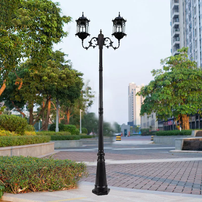 (H≈2.5M) European Style Garden Lamp Outdoor Street Lamp Lawn Lamp High Pole Lamp Double Three Head Garden Landscape Waterproof