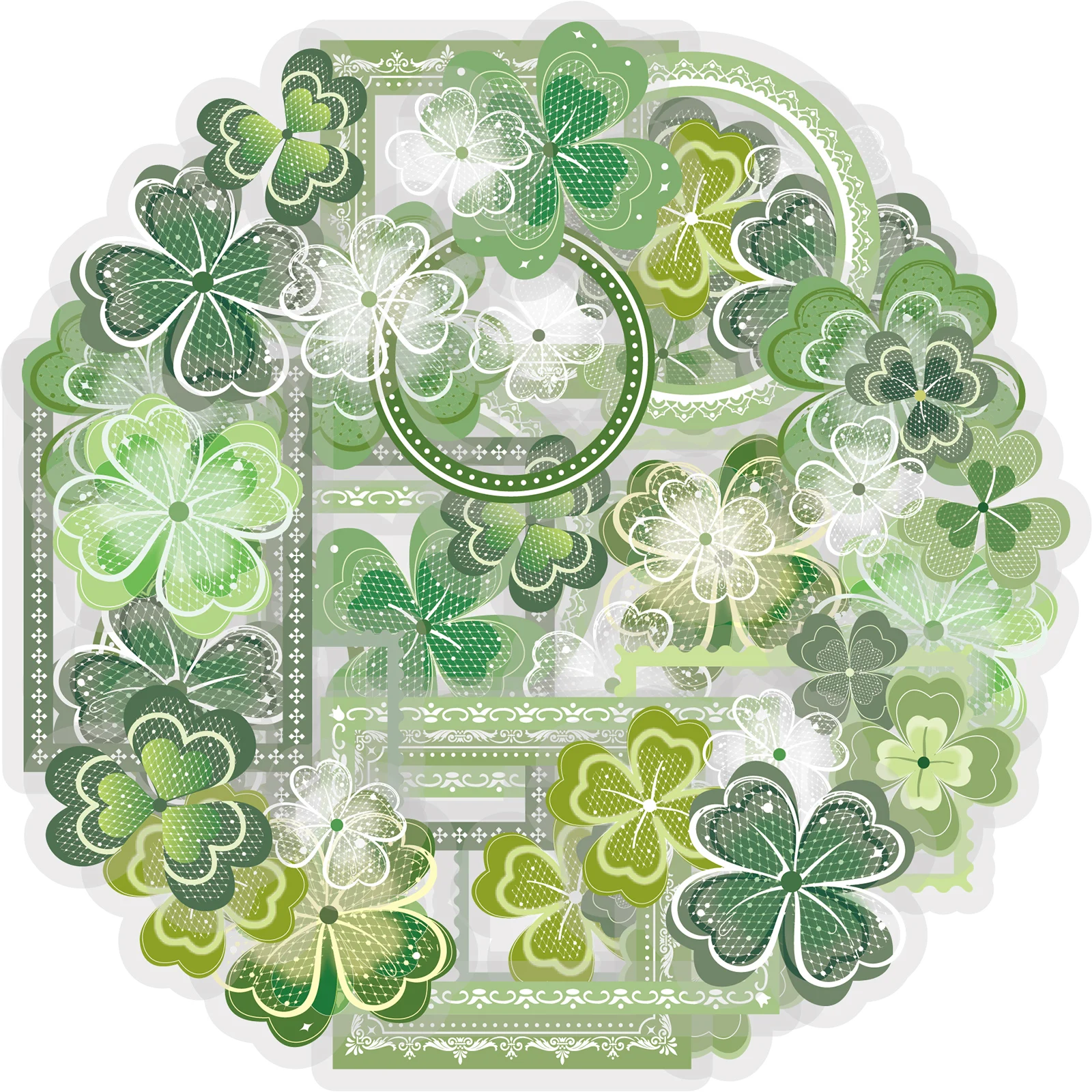 

Etori Life Lucky Wishes 15Pcs Fresh Gradient Four-Leaf Clover Stickers Artistic Geometric Frame Atmosphere Decoration for Laptops, Phone Stickers, Suitcases, Scrapbooking Supplies, Room Decoration, Office Decoration Accessories, DIY Crafts, Gift Paper Bag