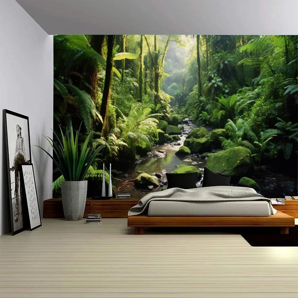 Bohemian Natural Forest Tapestry Wall Art Decoration Hippie Printed Paper Living Room Bedroom Dormitory Home Decor