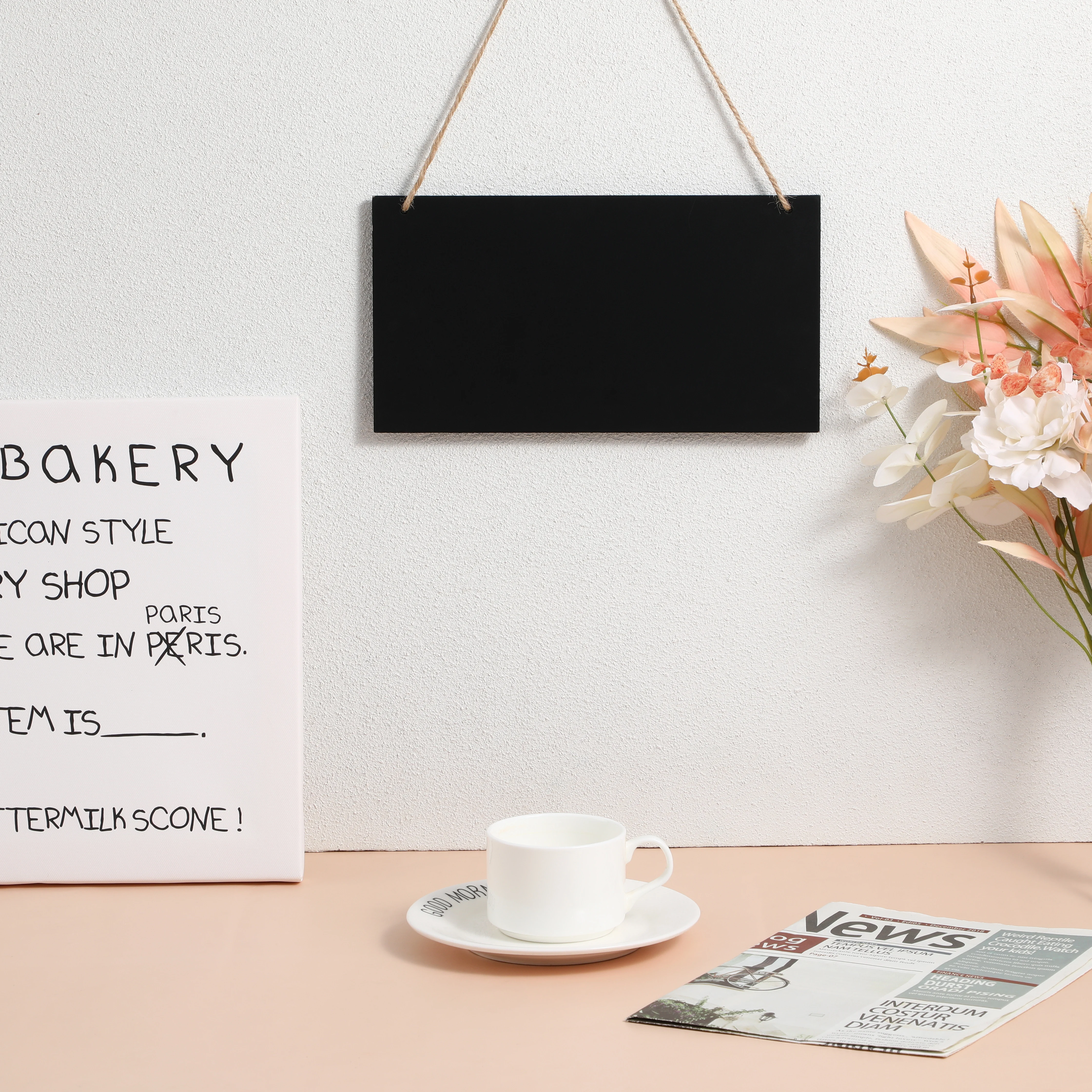 

2PCS Black Chalkboard Hanging Display 26x14cm Erasable Message Board Office Memo Sign Wedding Table Marker Kids Craft
