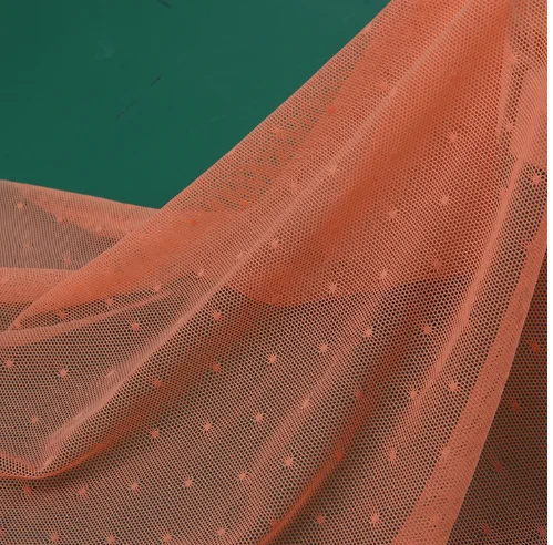 Tissu en maille de dentelle à pois élastiques en nylon, tissu en dentelle à haute élasticité en