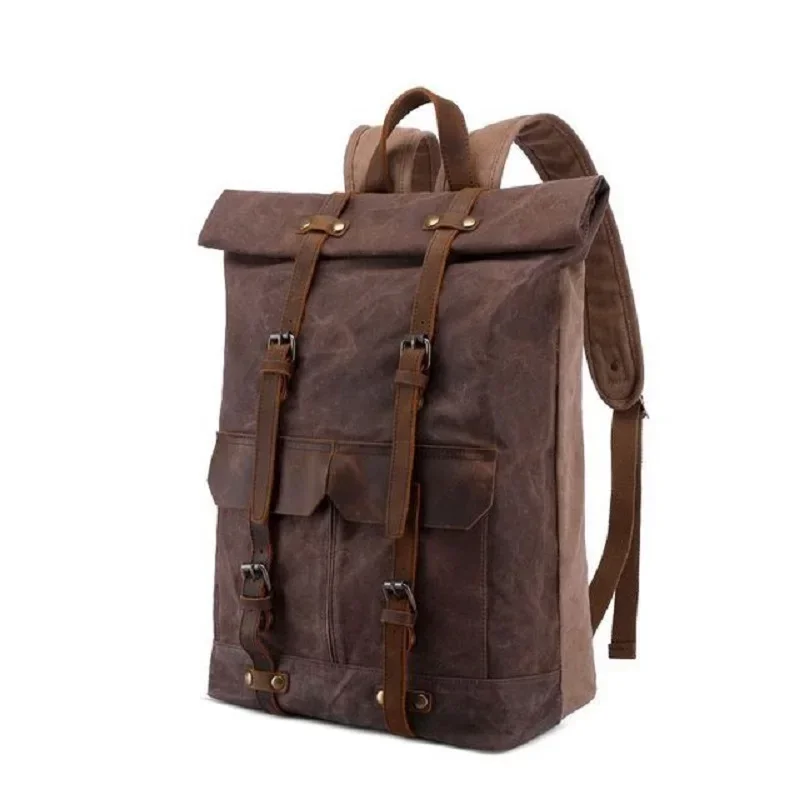 M287 Unisex Oil Waxed Travel Students Rucksacks Anti-theft Waterproof Laptop Daypacks Cotton 14