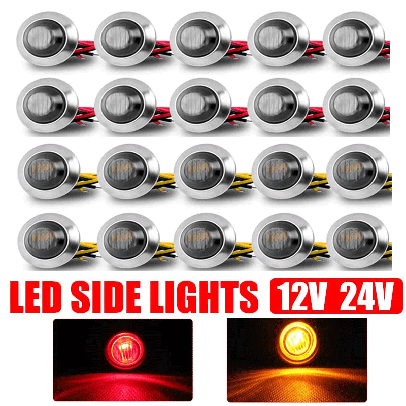 10/20Pcs Mini Round LED Side Marker Light Clearance Signal Lamp Indicator Light Waterproof For Trailer Truck Tractor Lorry Boat