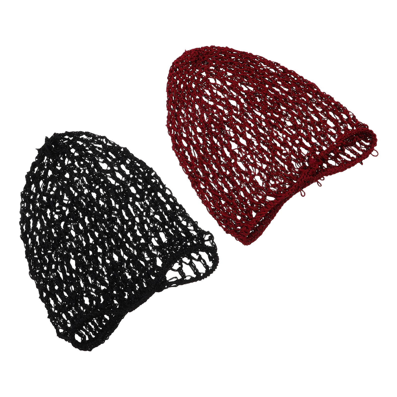 

2pcs Crochet Net Hat For Hair Protection Long Sleeping Hat Stretchy Hair Protector Durable Machine Washable Black