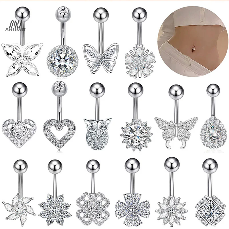 Personalized Sexy Heart Butterfly Belly Button Rings For Women Girls Crystal Zircon Belly Navel Rings Body Piercing Jewelry