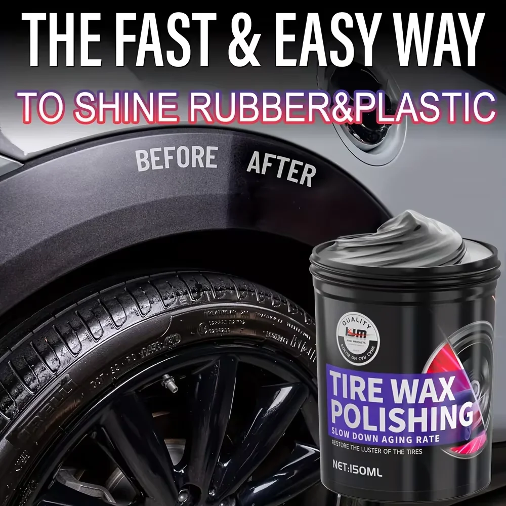 KJM Tire Wax Polish 150 мл с аппликационной губкой - Восстанавливает блеск, защищает и обновляет реучук, пластик и винил - Гидрофобный