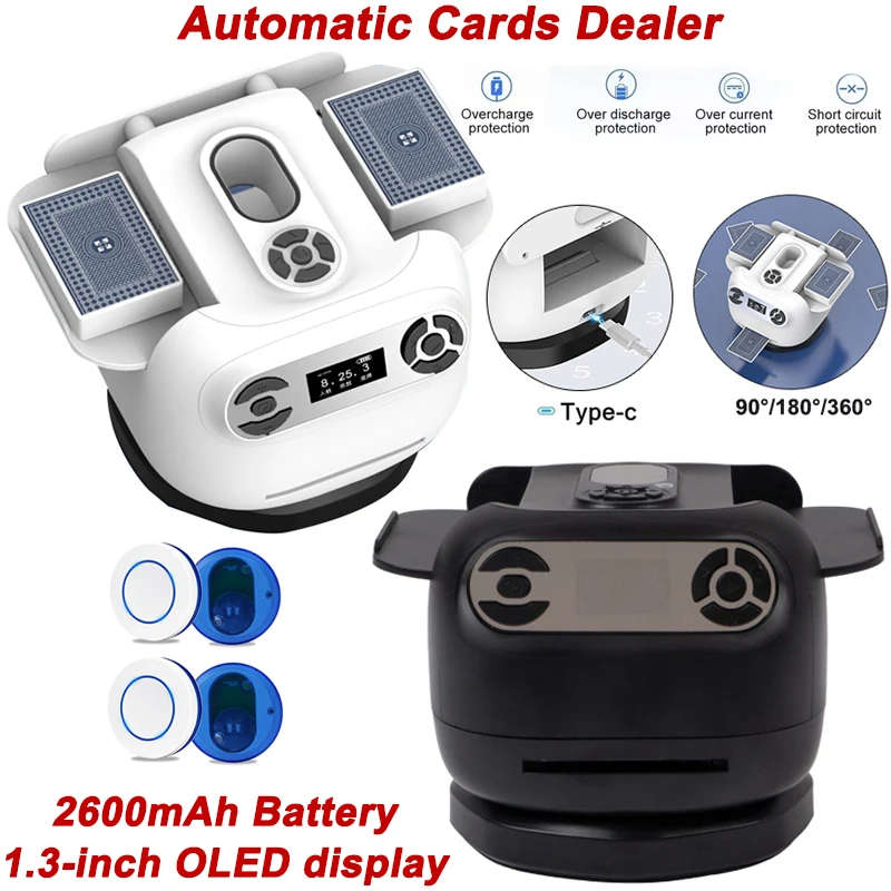 

Автоматический дилер для карт, перезаряжаемый на 360° ° Вращающийся инструмент для раздачи покера, игральные карты, машина для распределения игр, OLED