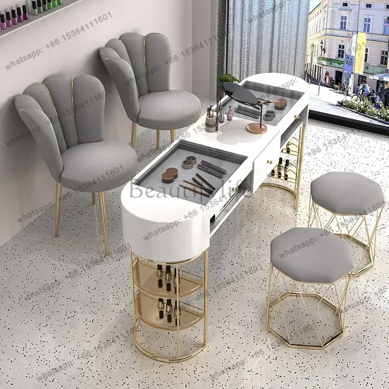 LJY Nail Table With Suction Modern Nordic Professional Nail Table With Vacuum Cleaner Manicure Vanity Makeup Desk Salon Furnitur
