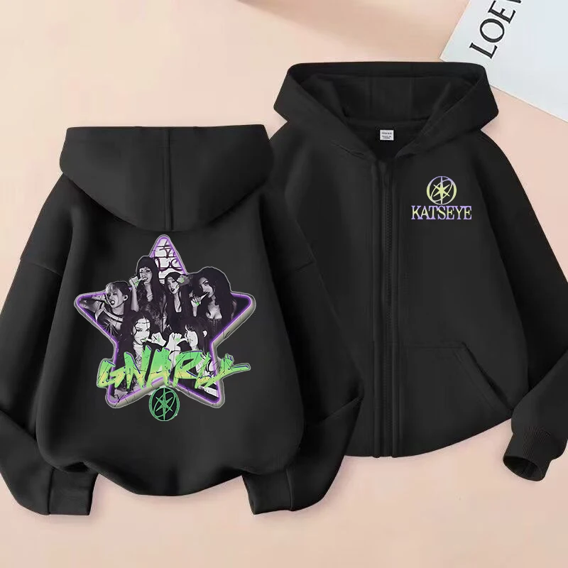 Kinder-Sweatshirts mit Reißverschluss, Kpop Katseye Print Hoodie, Kinderkleidung, lässige Oberteile für Mädchen und Jungen, Sweatshirt mit Reißverschluss, Streetwear – Detail 1