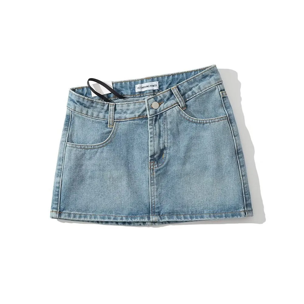 

Women Dropped Waist Bikini Asymmetric Mini Denim Skirt