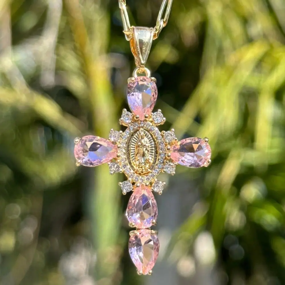 Acessórios de festa zircão cruz pingente presente do dia dos namorados cor ouro o corrente colar moda jóias acessórios