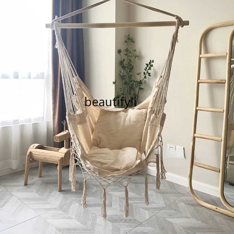 zqCradle Chair Cotton String Woven Glider Bohemian Hanging Basket Guesthouse Decoration Photography