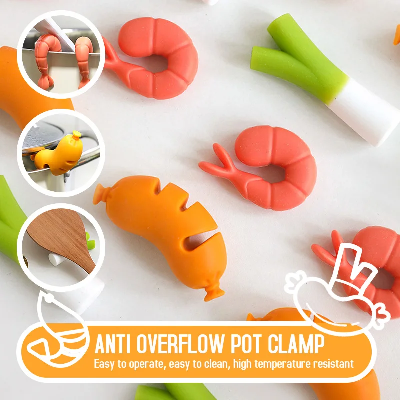 Dispositivo de elevación de tapa de olla en forma de cebollino, camarones cocidos y salchichas de silicona creativas, herramienta pequeña de cocina antidesbordamiento, 1 ud.