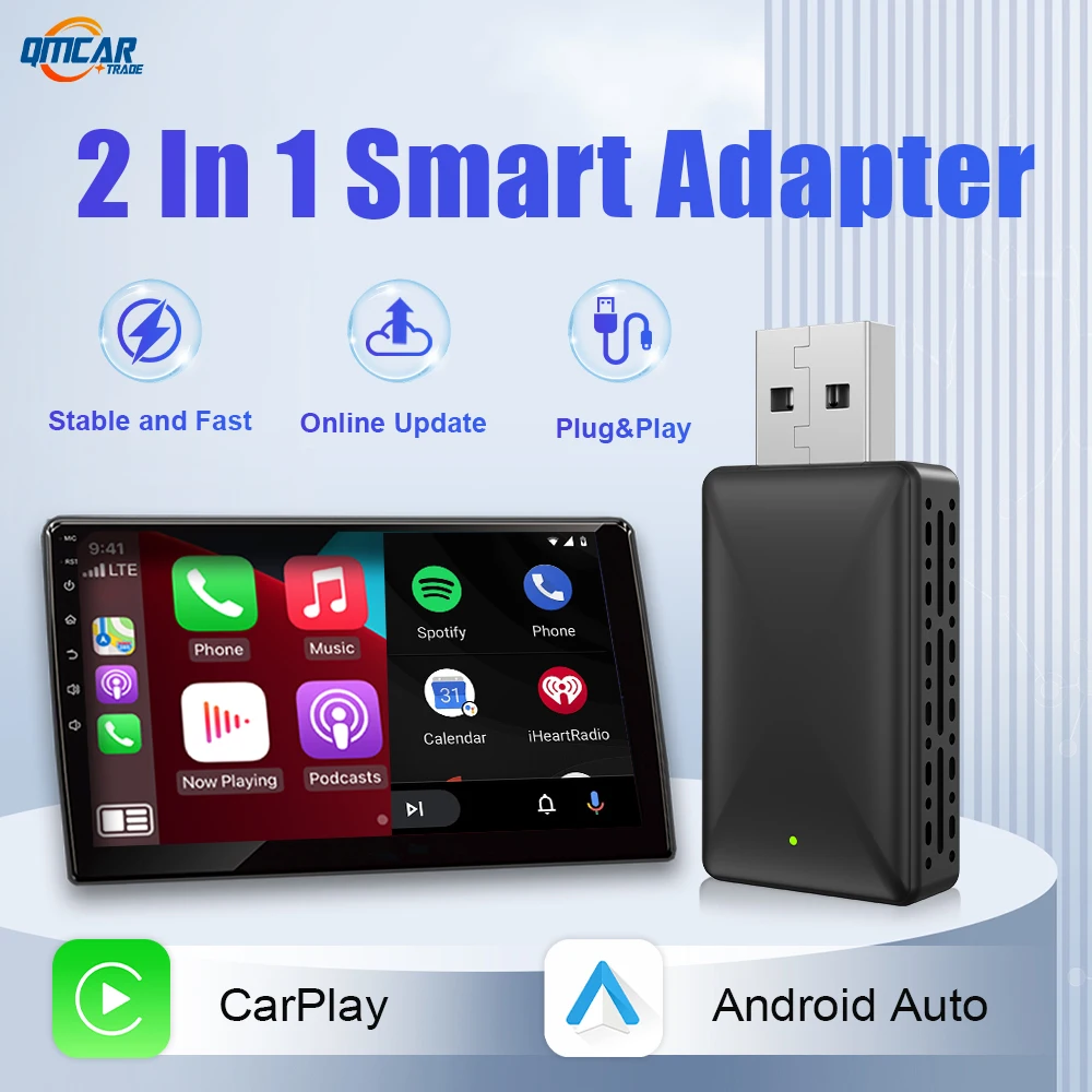 Wireless Android Auto Carplay Adapter 2in1 Dongle Play&Plug For Audi Buick Cadillac Chery Chevrolet Ford GMC Haval Honda Kia MG