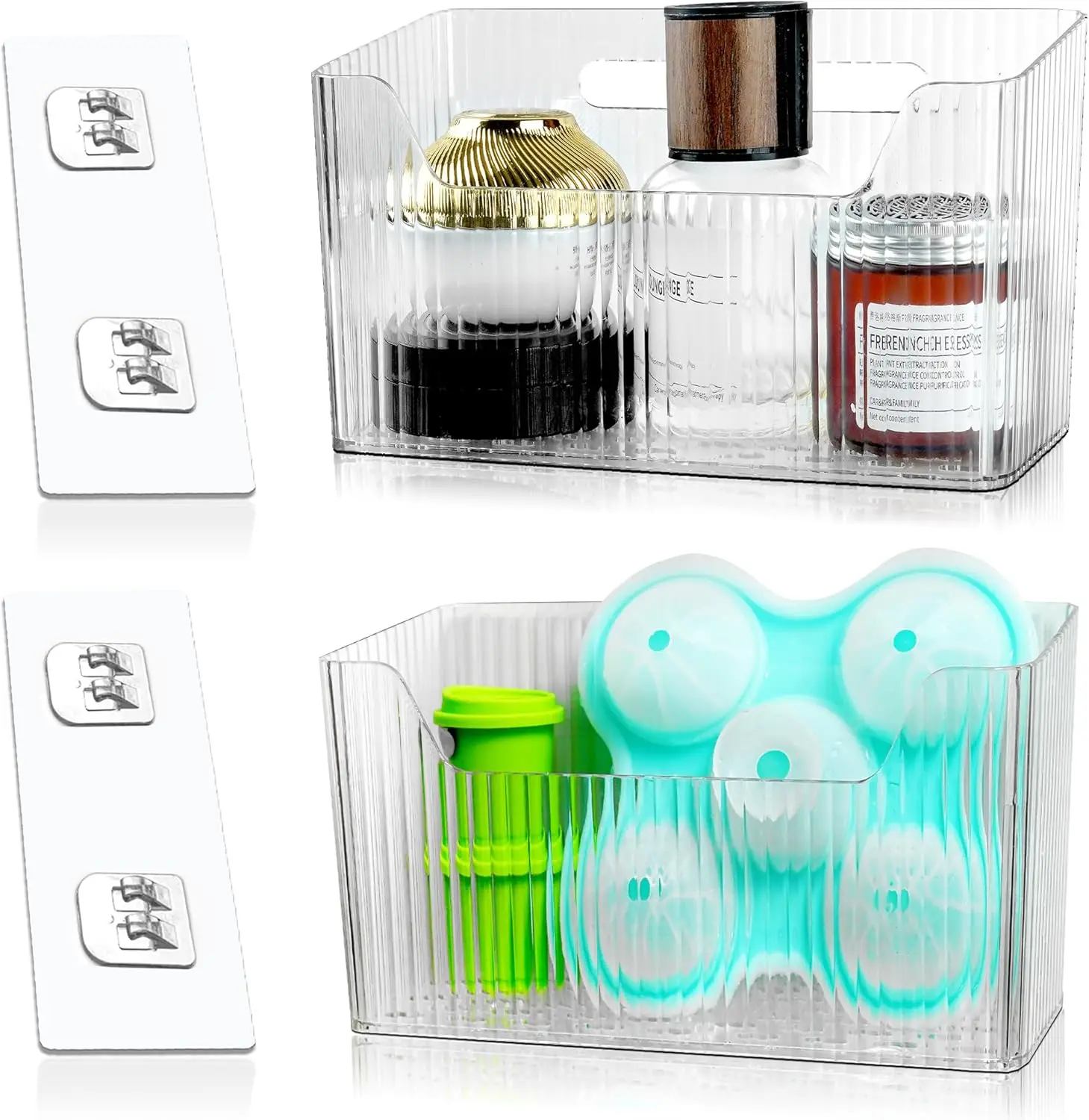 منظم باب خزانة Cloududa قطعة واحدة من صناديق تنظيم لاصقة مثبتة على الحائط، سلة تخزين شفافة قابلة للتكديس #6