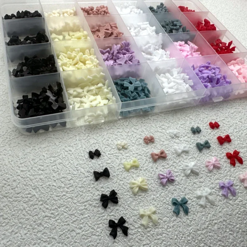 1Box Nail Art Luxe Bow Accessories 3D Colorful Ribbon Bow Nail Charms Korean Parts Valentine Decoration Manicure Design Supplies