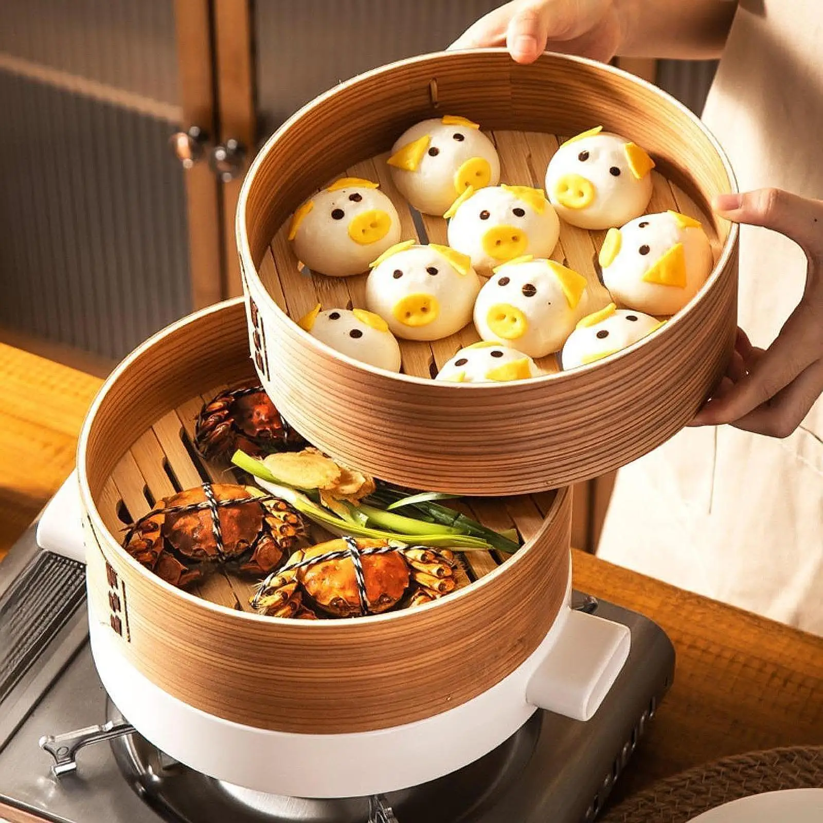 

Double Layer Casserole with Steam Tray Portable Multifunctional Easy to Clean Sturdy Clay Pot for Hot Pot Stew Rice Serve Steam