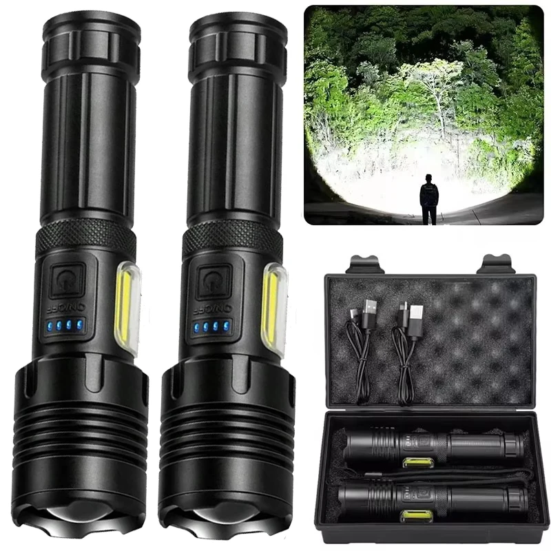 

Super Powerful LED Flashlight With Side Lights High Power Torch Light Tactical Flashlight Type C Rechargeable Camping Lamp