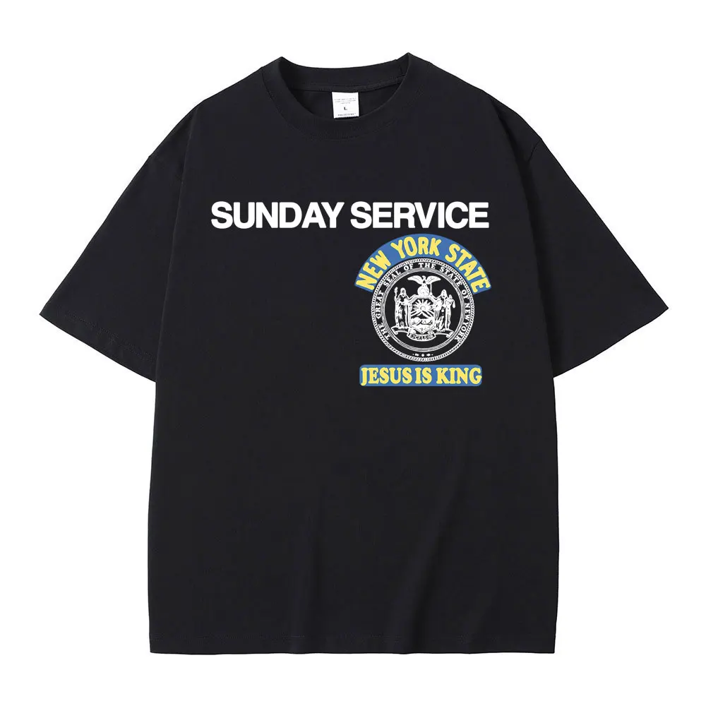 Rapper Kanye West Sunday Service Jesus Is King T-Shirt im gleichen Stil, bedruckt, Herren Hip-Hop Oversize T-Shirts, Herren 100% Baumwoll-T-Shirt – Detail 3