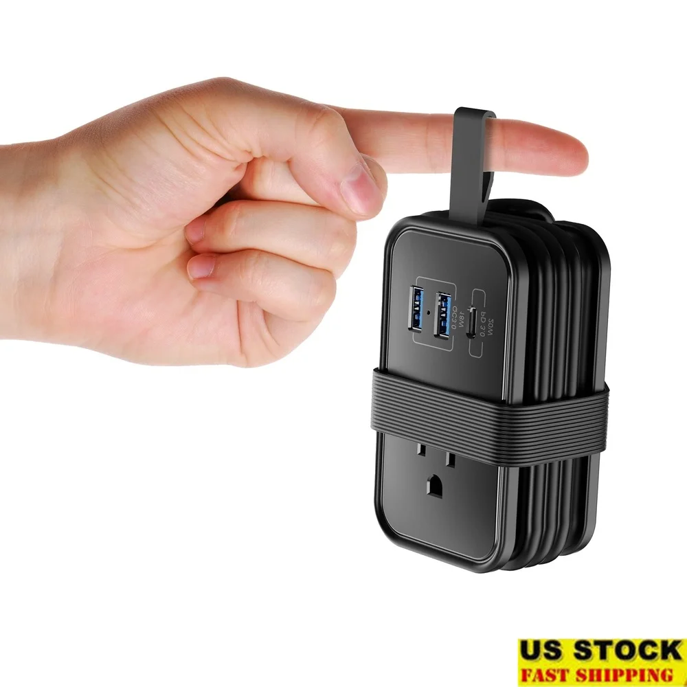 

Portable Travel Power Strip with USB Ports 3 AC Outlets 2 USB Fast Charging Compact Extension Cord Multiple Device Charging