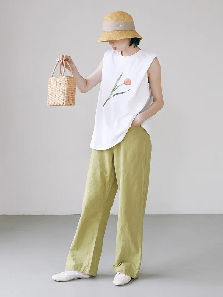 

Casual Linen Cotton Straight Leg Pants Women's Design Sensation Versatile Summer New Arrival F348 High Waist Long Pants