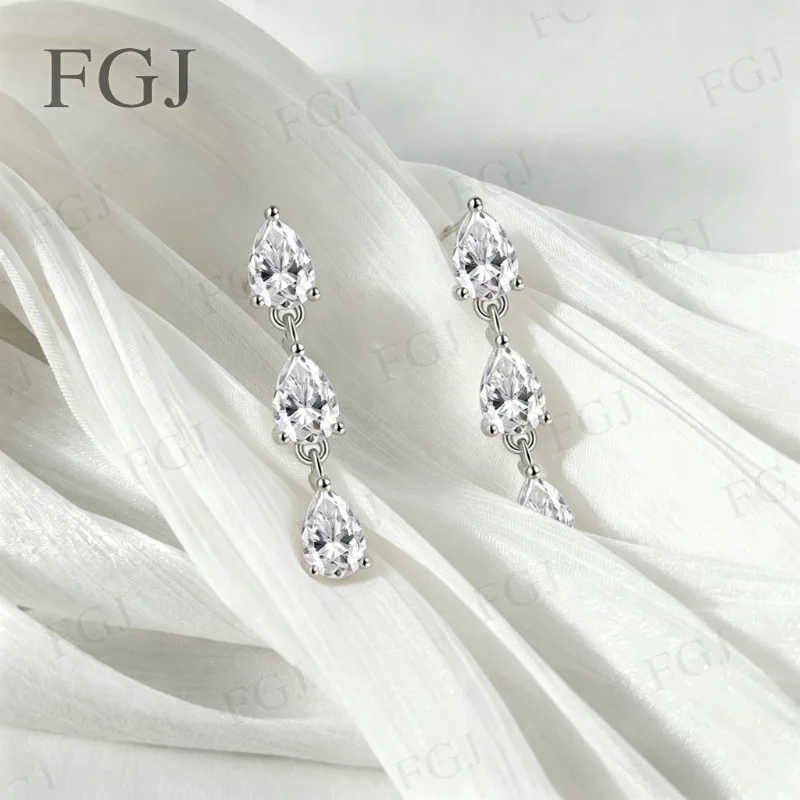 3CT Birnenförmige Moissanit-Ohrhänger für Damen, S925 Silber, 6 Edelsteine, Wassertropfen-Design, Funkelnder Partyschmuck, Jubiläumsgeschenk – Detail 8