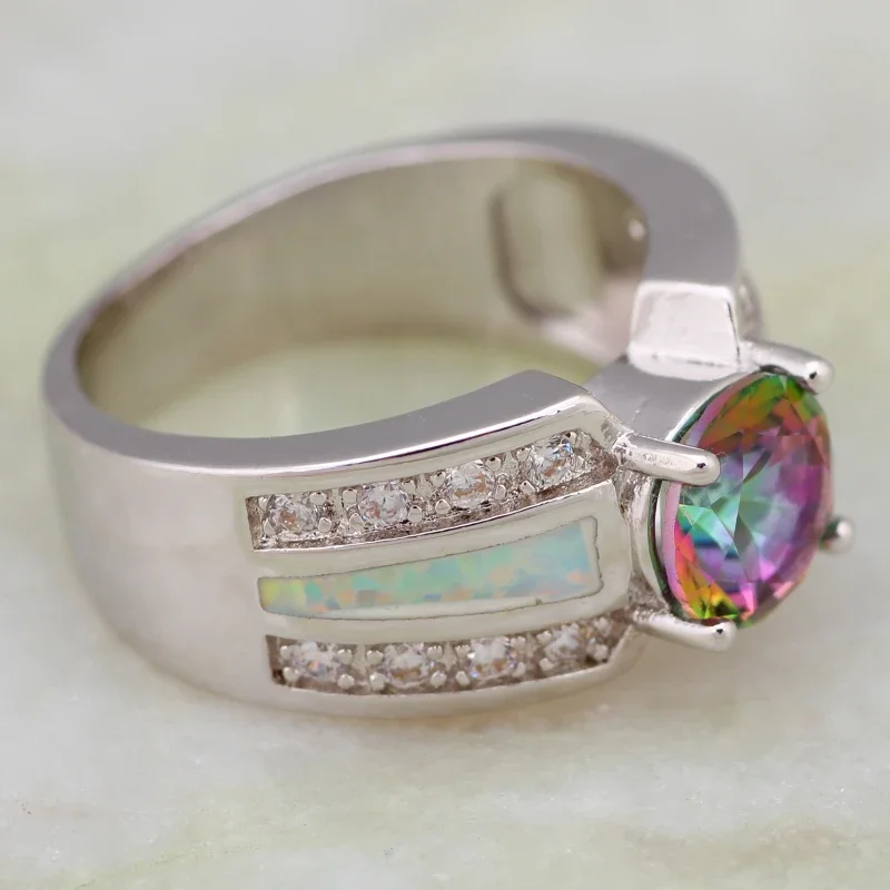 JLR479 Platinum Plated Colorful Zircon And Colorful Opal Fashion Jewelry For Women Cocktail Ring