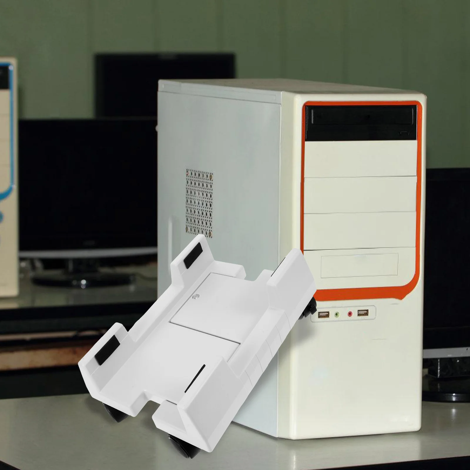 

Computer Main Frame Heightening Stand Cpu Holder Bracket for Desktop Tower Plastic with Casters