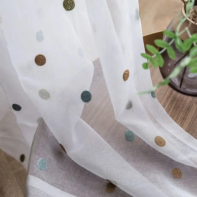 Colorful Dots Embroidered Sheer Curtain for Living Room Voile Drape Hotel Window Kitchen Porch Study Custom #E