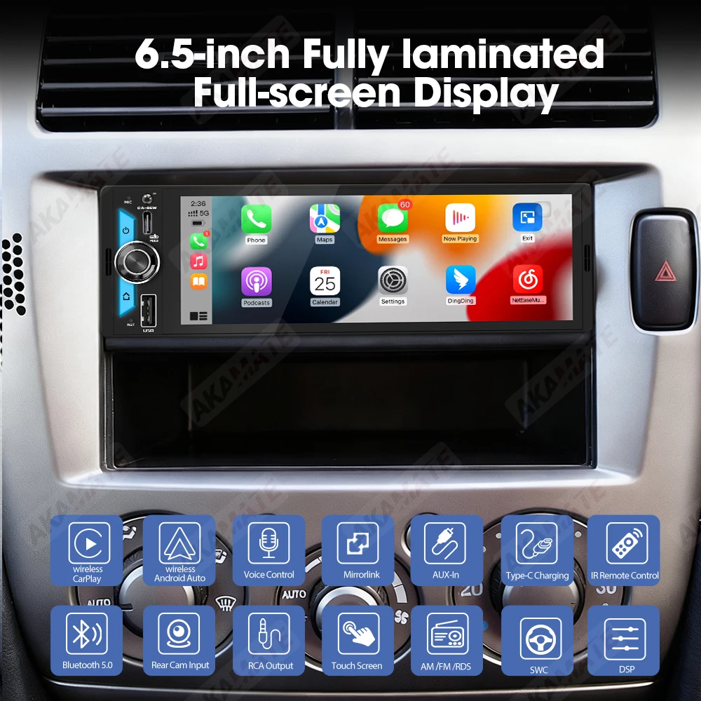 6.5 Inch Car Radio 1Din Carplay Android Auto Mirrorlink Bluetooth FM AM RDS EQ AUX Touch Screen Universal Autoradio Stereo MP5