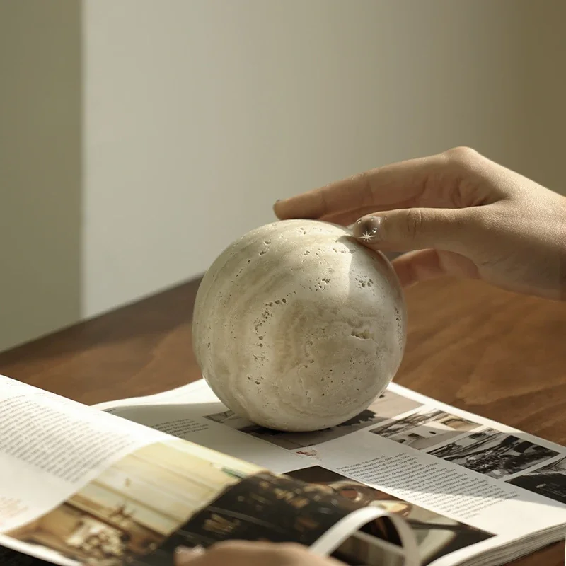 Wabi Sabi Style Natural Marble Solid Travertine Spherical Sample Room Home Living Room Study Desk Office Decoration Ornaments