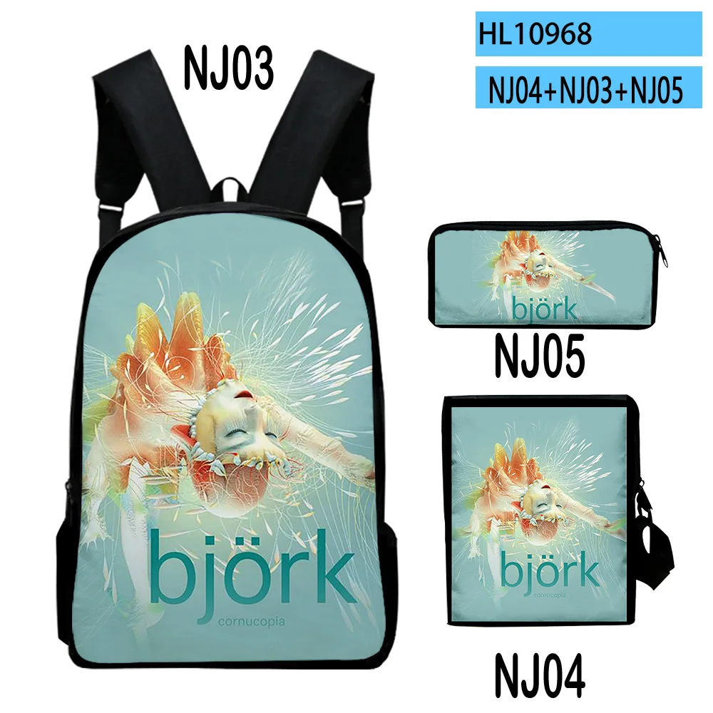 

Harajuku Youthful Peculiar Bjork Vintage 3D Print 3pcs/Set Student Travel bags Laptop Daypack Backpack Shoulder Bag Pencil Case