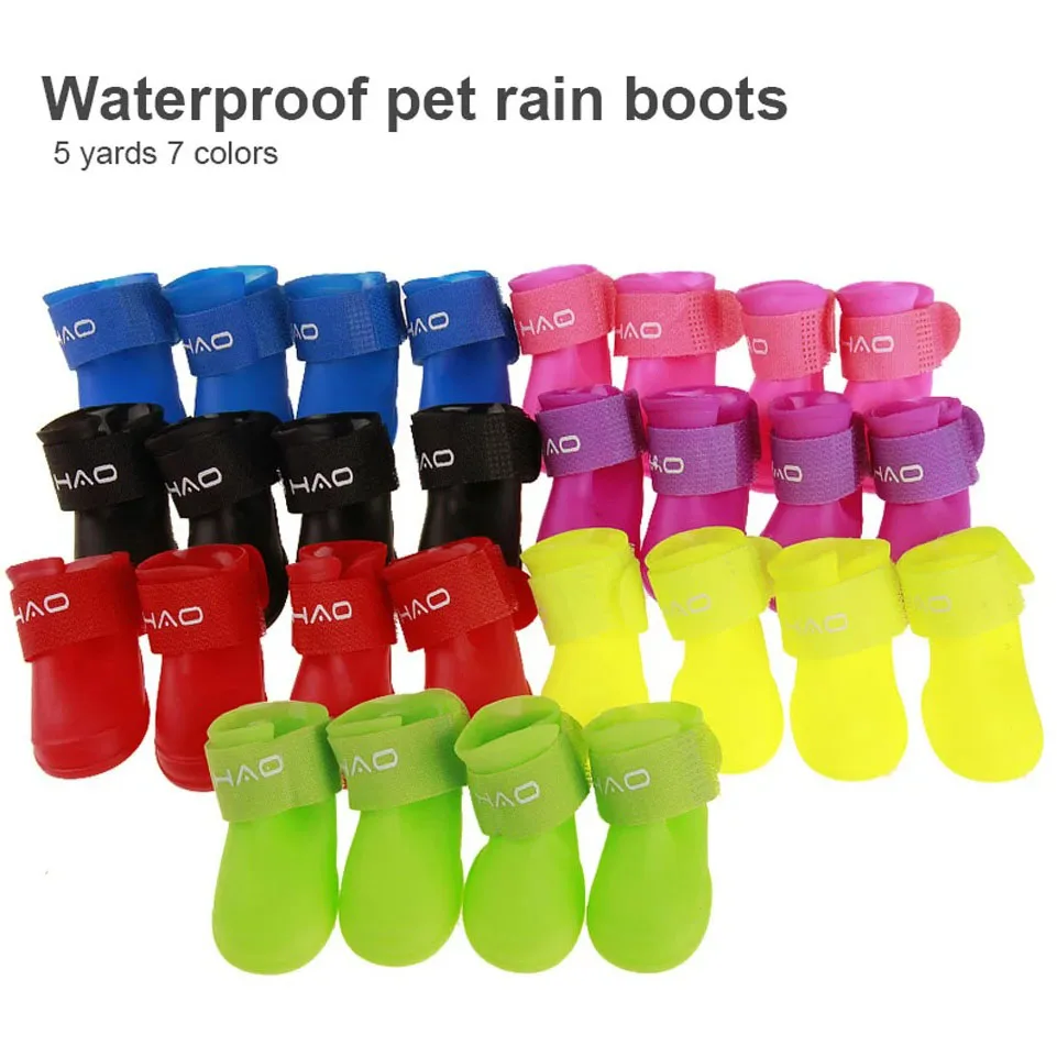 4PCS Waterproof Dog Rain Shoes Winter Boots for Small Dog Rubber Dog Shoes Outdoor Protective Rainboots Anti-slip Pet Supplies