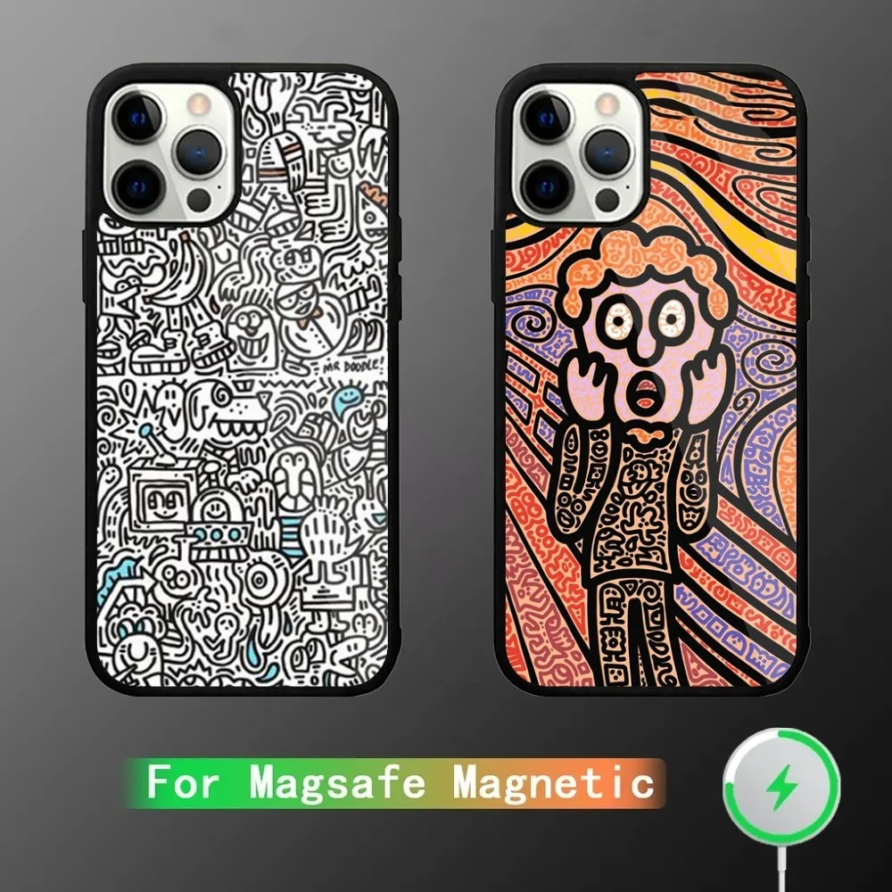 Graffiti-Art M-Mr Doodle Phone Case For iPhone 15,14,13,12,11,Plus,Pro,Max Mini Magsafe Magnetic Wireless Charging