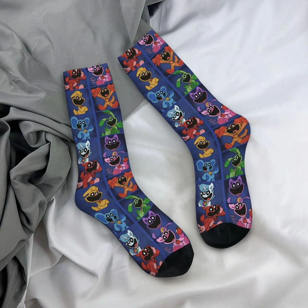 Calcetines de invierno cálidos y frescos para hombres y mujeres, calcetines de Anime de dibujos animados de Critter sonriente, calcetines de tubo medio antideslizantes