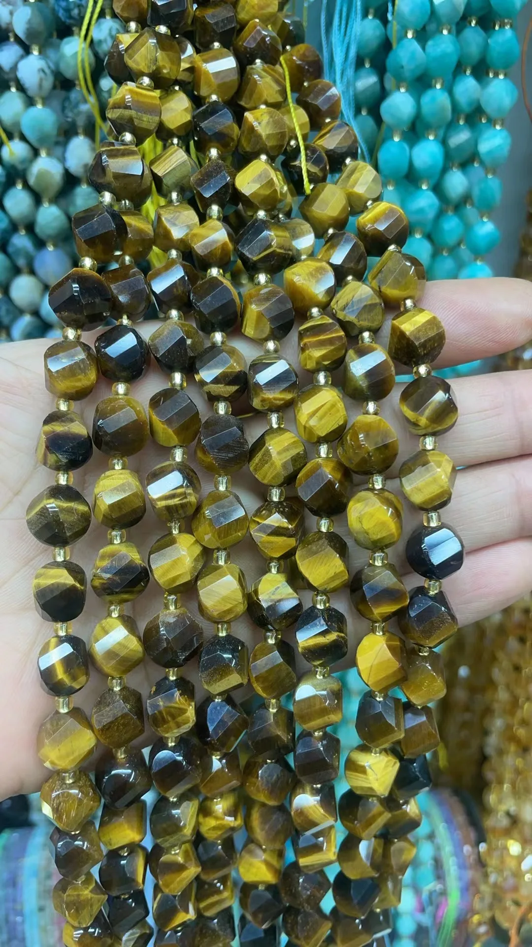 Natural Yellow Tiger Eye Twist Beads Cut face 10x10mm 8x8mm Length Dagree 39cm10m 31Grain 8m35Grain