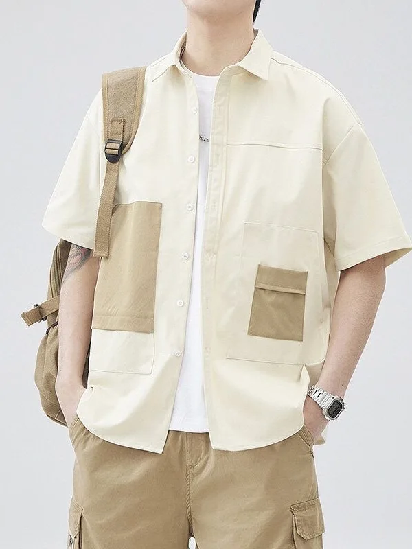 

Casual Short Sleeve Men's Shirt Color Block Collar Workwear Summer Trendy Brand High End Feeling Loose Fit Breathable Polyest...