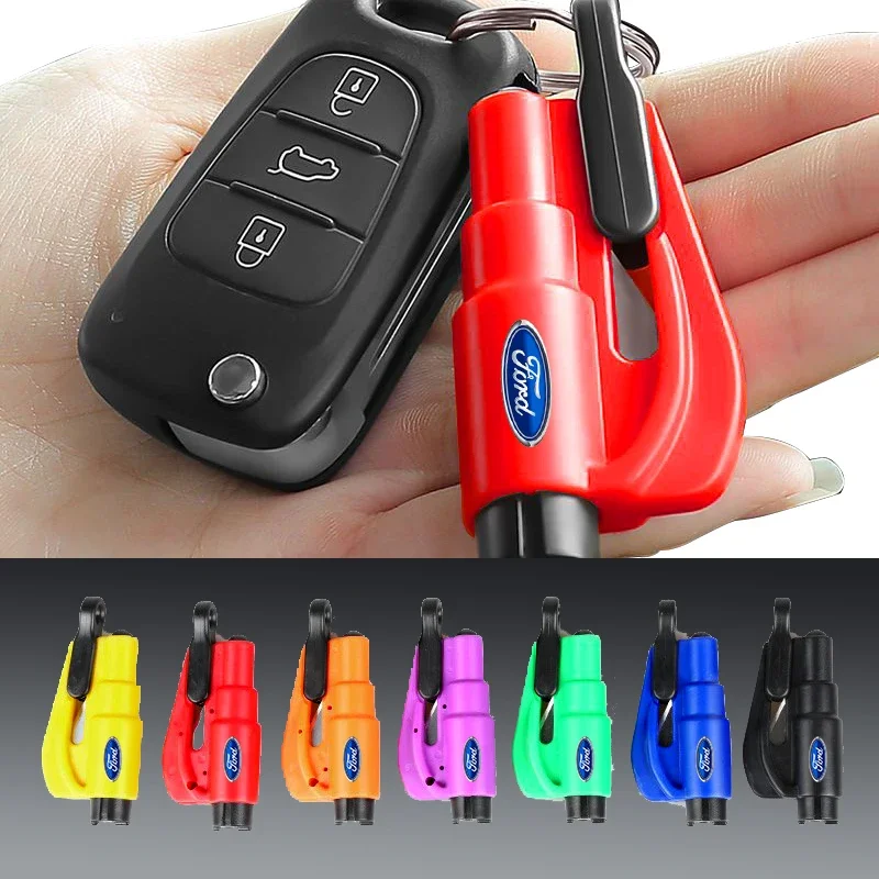 Multi Functional Car Logo Key Ring Window Breaker Rescue Tool For Ford Focus Mondeo Kuga Fiesta MK7 Escort Explorer Edge 2 4 MK2