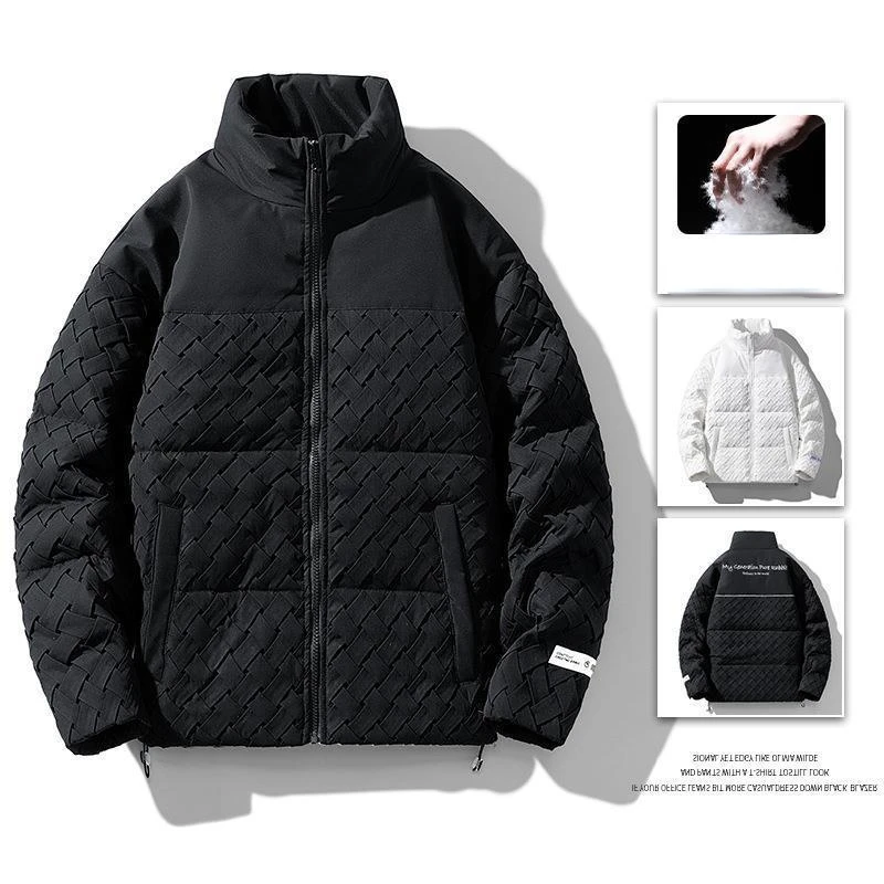 New Men Winter Jacket Woven Folding White Duck down Men\'s Coat Fashion Simple Male Clothing Stand Collar Pure Black Top M - XXXL