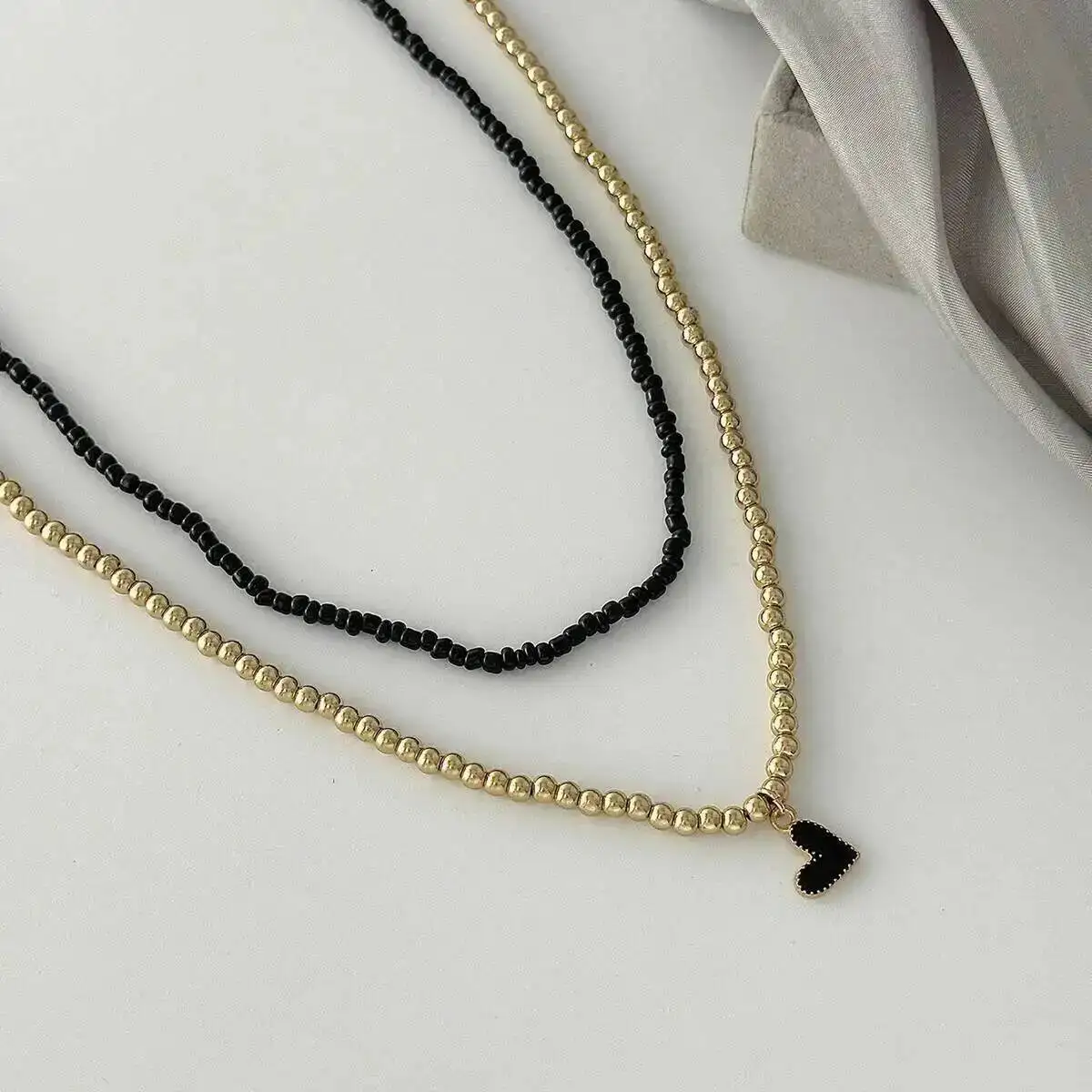 2개 세트 트렌디 Y2K 하트 펜던트 초커 목걸이 여성 보헤미안 CCB 비즈 쇄골 체인 정교한 파티 주얼리