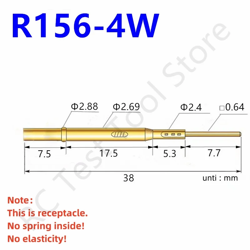 

20/100PCS R156-4W Test Pin P156-B1 Receptacle Brass Tube Needle Sleeve Seat Wire-wrap Probe Sleeve Length 38mm Outer Dia 2.69mm