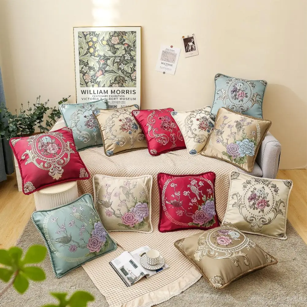 Floral Decorative Pillow Cases Embroidered Jacquard Throw Pillow Cushion Cover For Living Room Decor Hot Sale